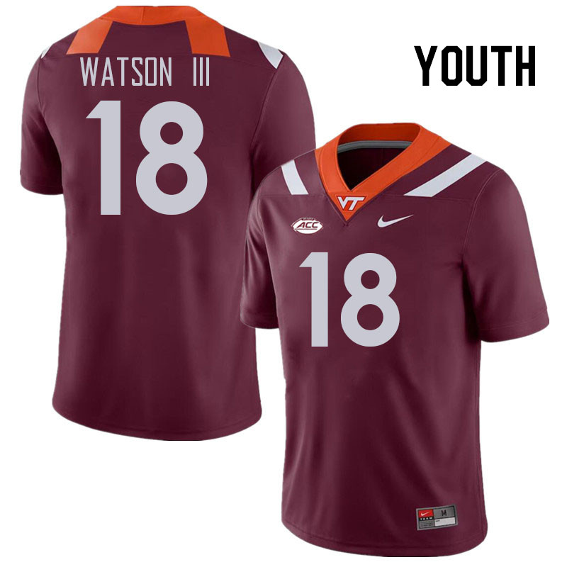 Youth #18 William Watson III Virginia Tech Hokies College Football Jerseys Stitched Sale-Maroon